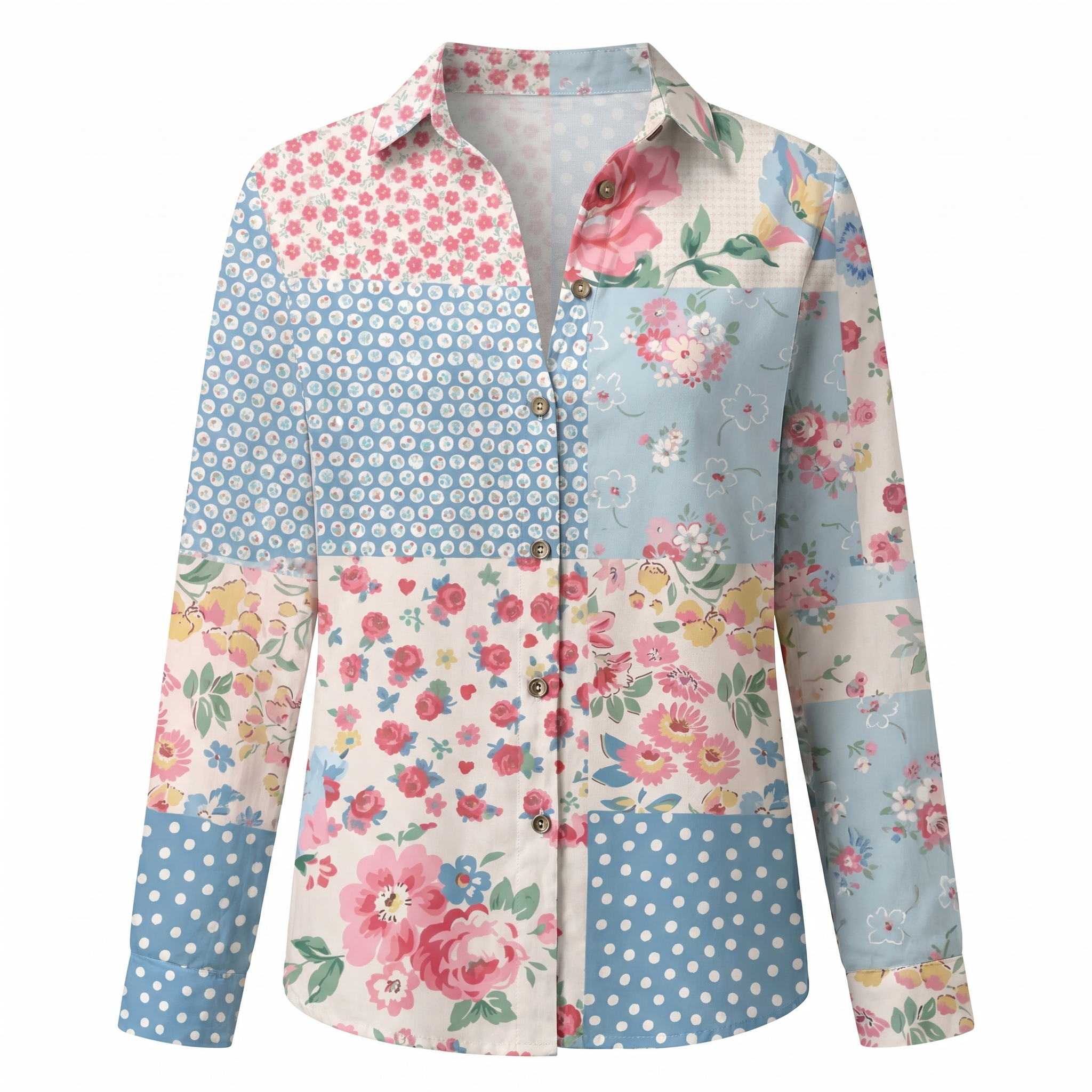 Abstract split neck blouse in patchwork print, product view