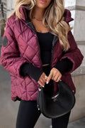 Diamond quilted hooded ribbed cuff puffer jacket with a full-length zip
