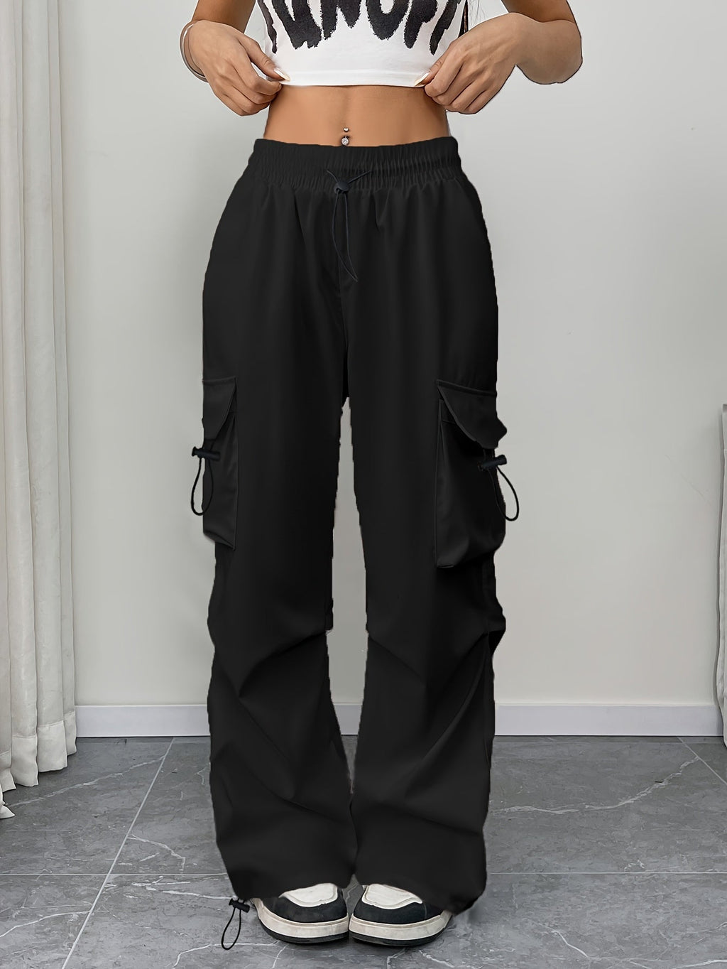 Wide-Leg Cargo Pocket Trousers — worn on model