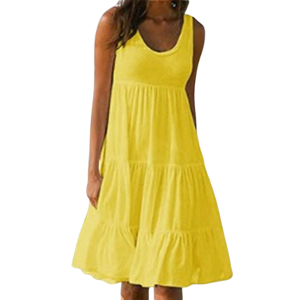 Boho sleeveless tiered midi dress women's summer style | Alba Muse