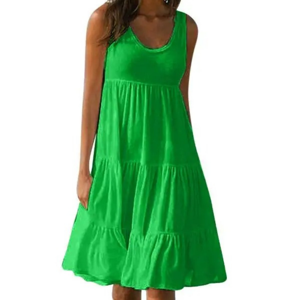 Women's boho tiered midi dress sleeveless flowing | Alba Muse