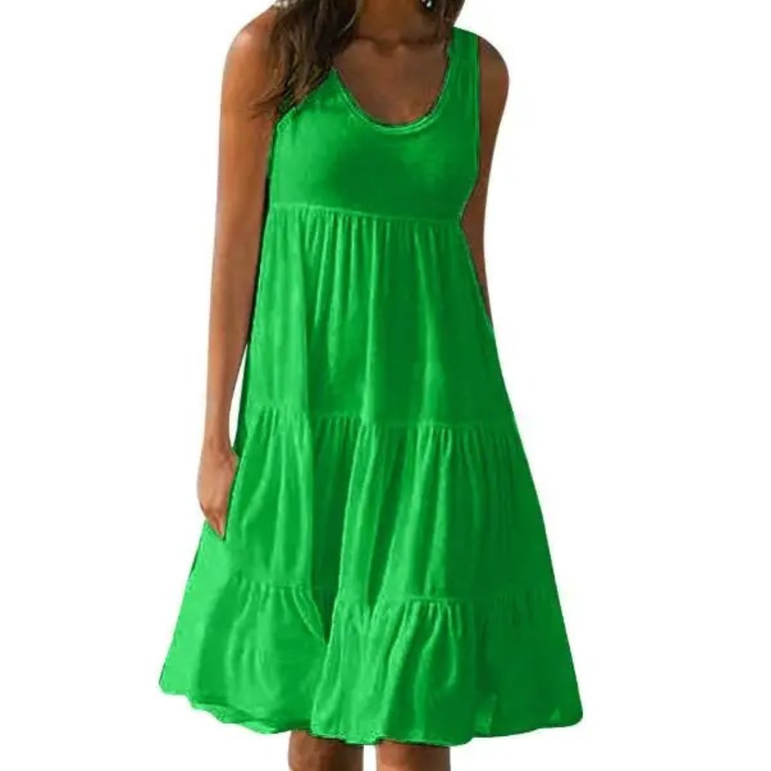 Women's boho tiered midi dress sleeveless flowing | Alba Muse