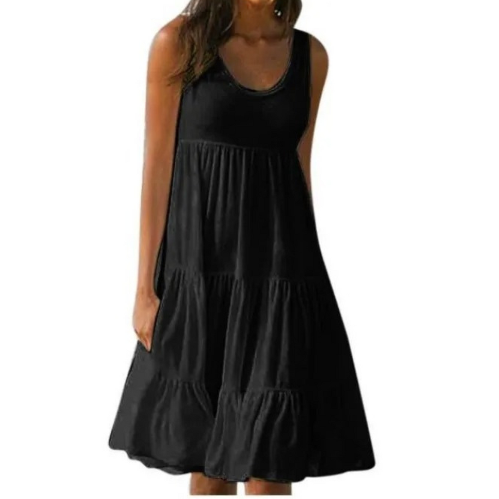 Sleeveless tiered midi dress women's boho casual | Alba Muse