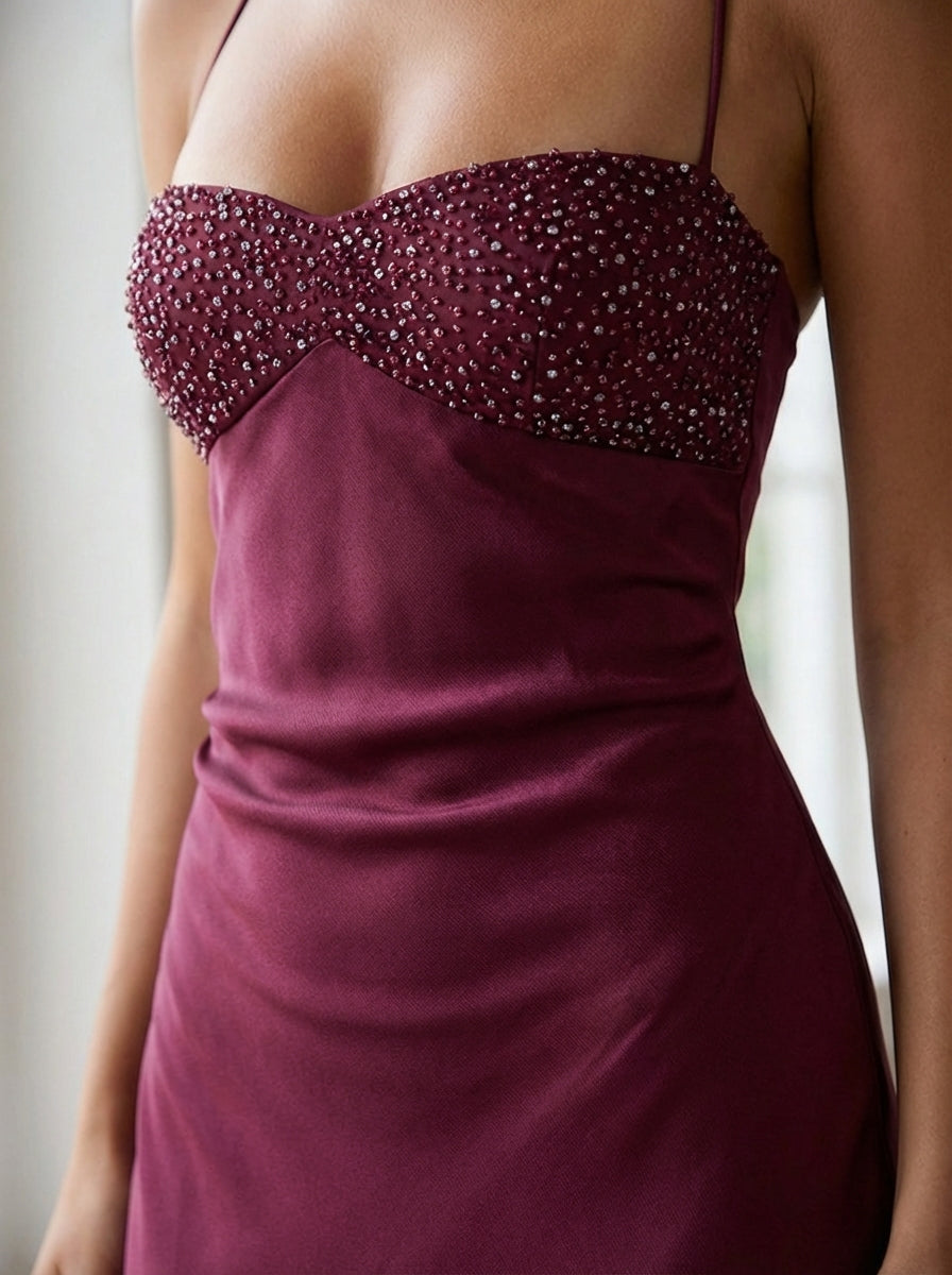 Beaded halter gown full length rear view