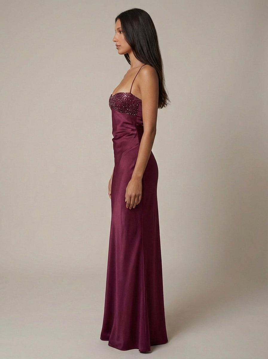 Pink beaded gown front view styled evening look
