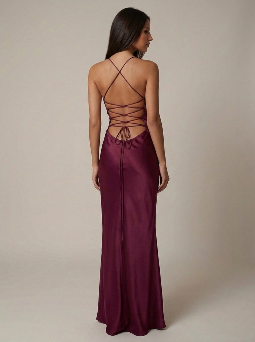 Halter maxi dress flowing skirt detail view