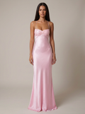 Pink beaded halter maxi dress front view formal evening gown