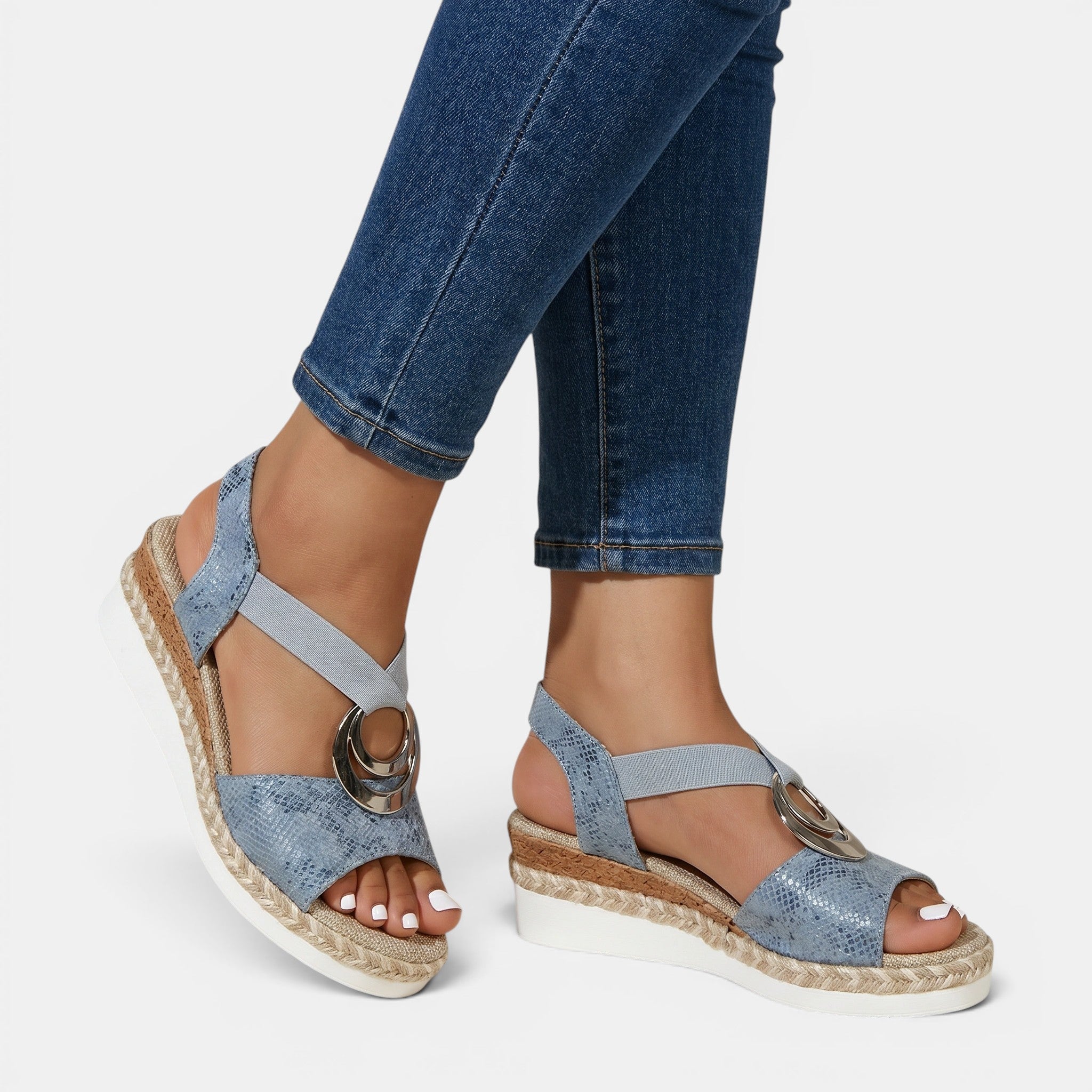 Leather Platform Sandals with Ankle Strap in Brown, front view