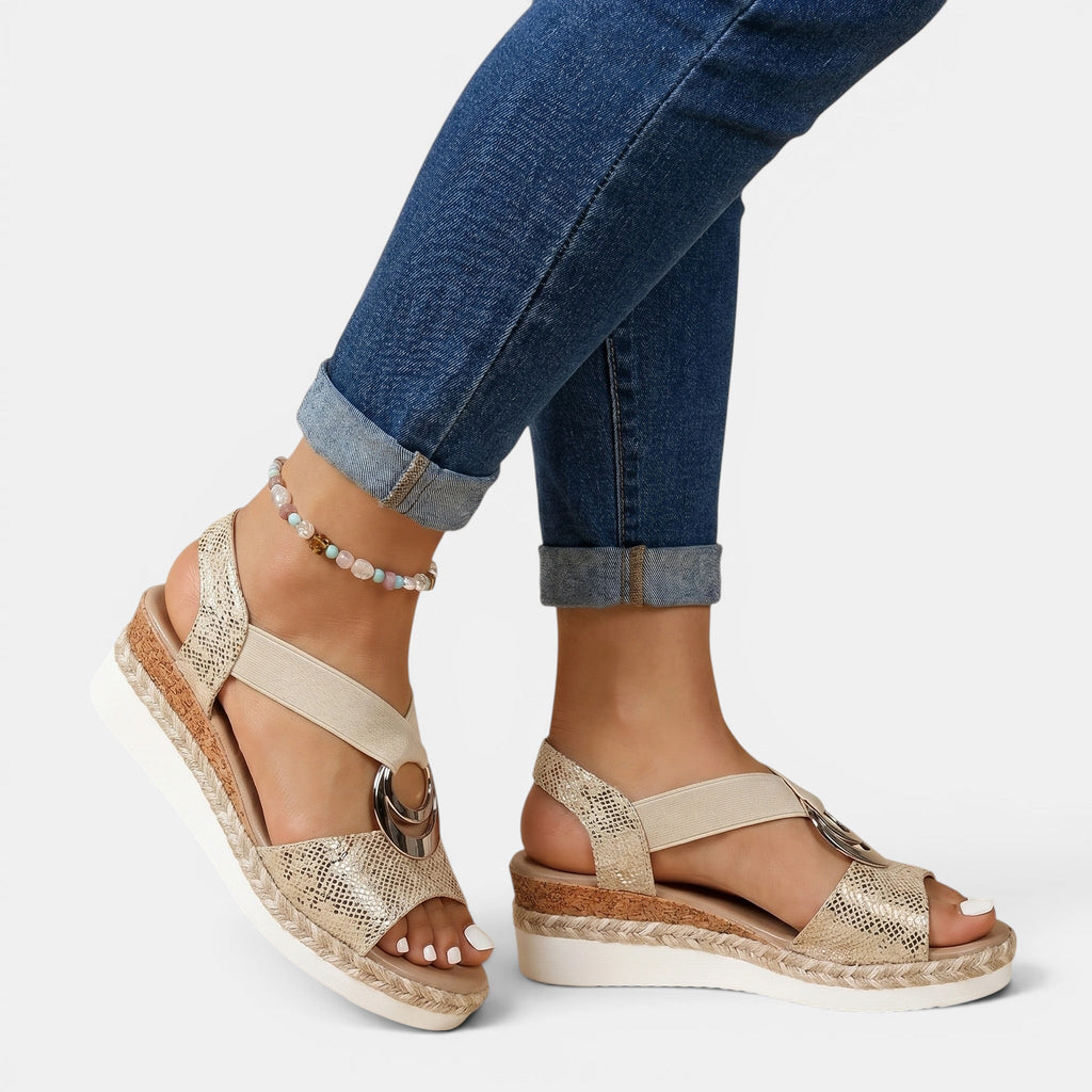 Leather Platform Sandals with Ankle Strap in Brown, sole view