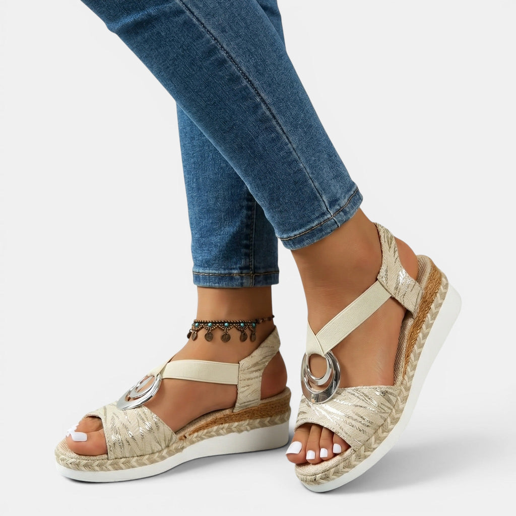Leather Platform Sandals with Ankle Strap in White, side view