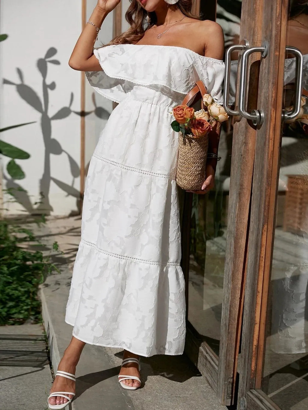 Women's flowing tiered maxi dress for summer weddings