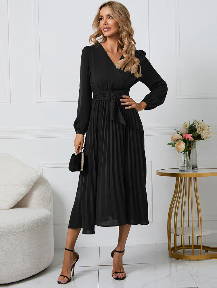 Long sleeve gathered midi dress side view