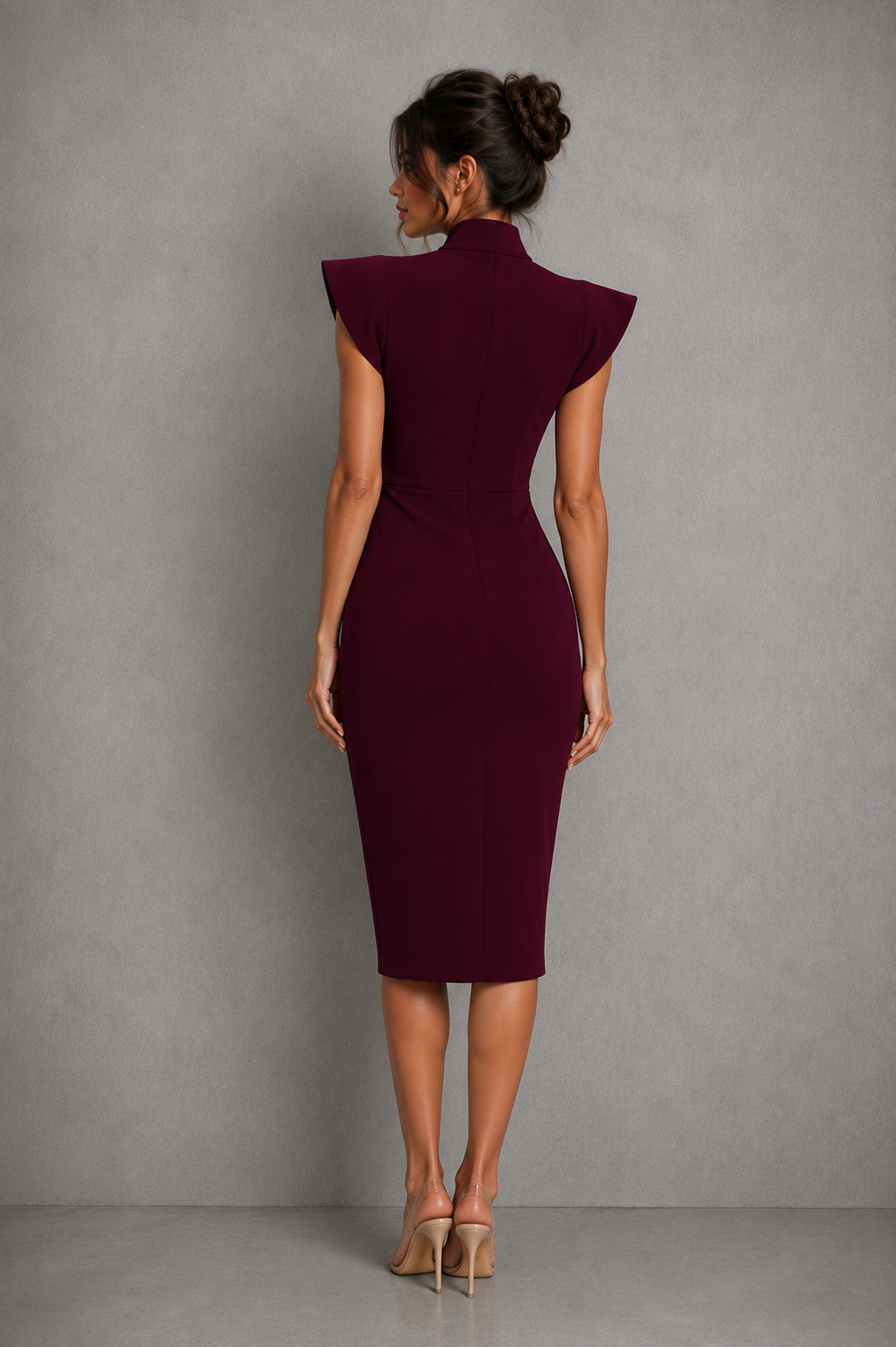 Stand collar bow tie midi dress