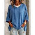 Blue relaxed hooded jumper, front view