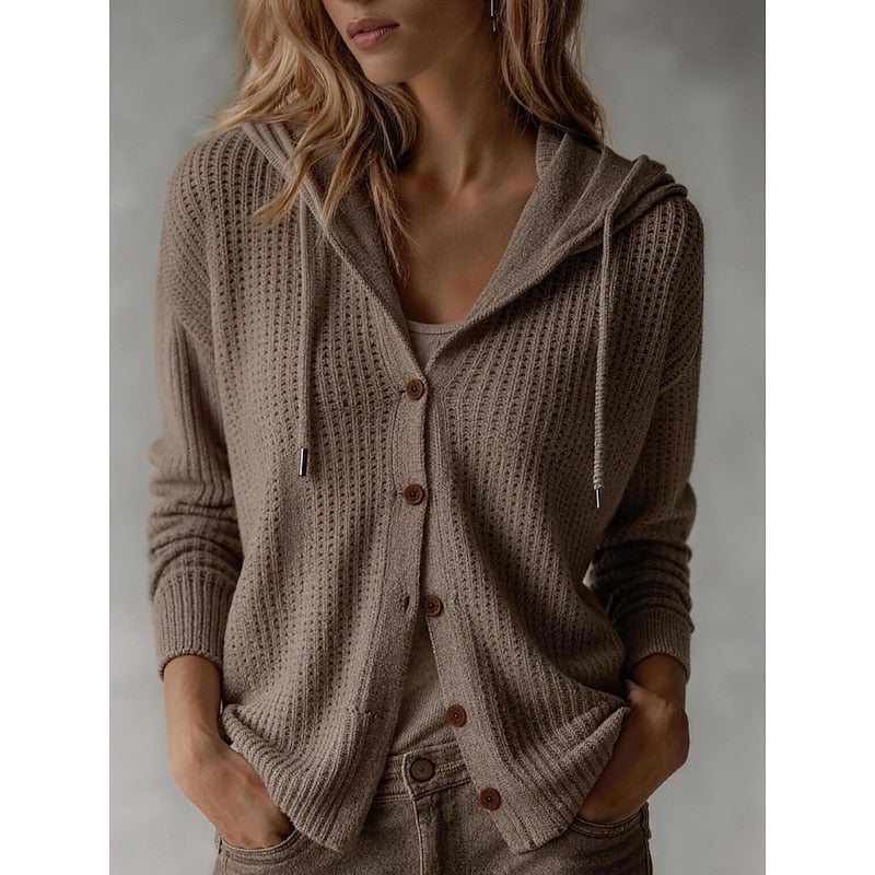 Maroon hooded button-front cardigan