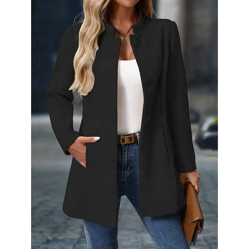 Black single-breasted stand collar Coat