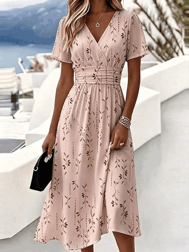 Floral Wrap Waist Midi Dress – Wedding Guest