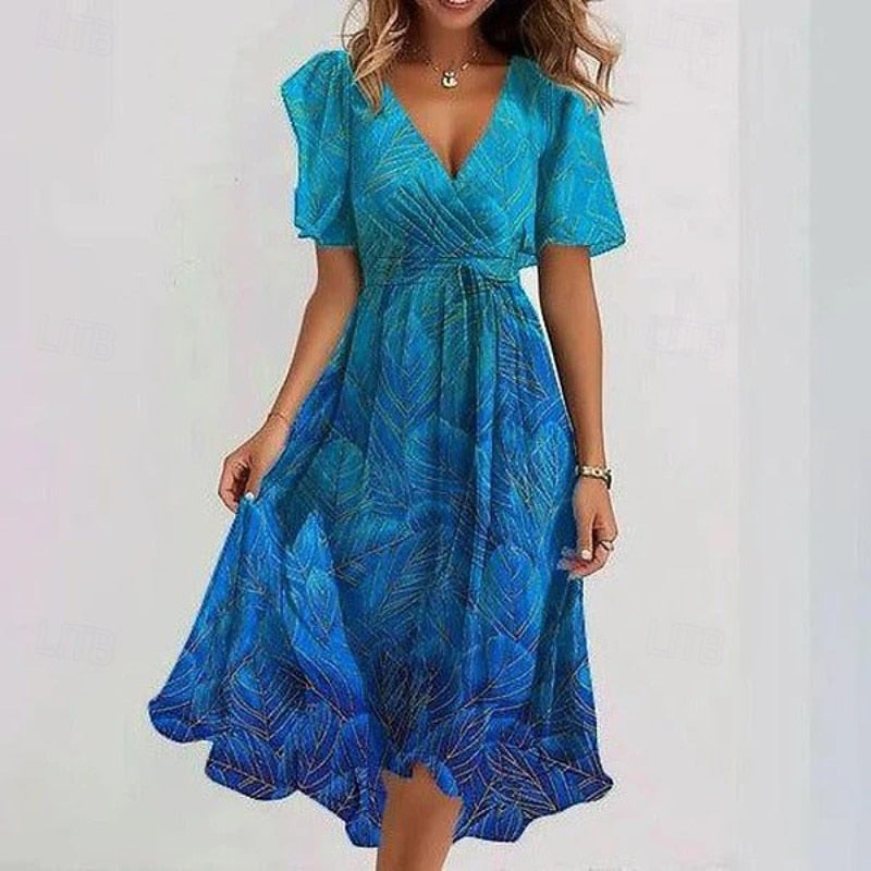 Woman's Cocktail Floral Vacation Holiday Midi Dress