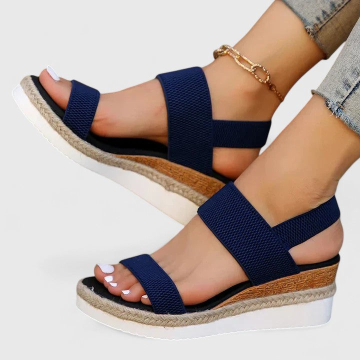 Women's orthopaedic sandals in navy – platform sole elastic strap