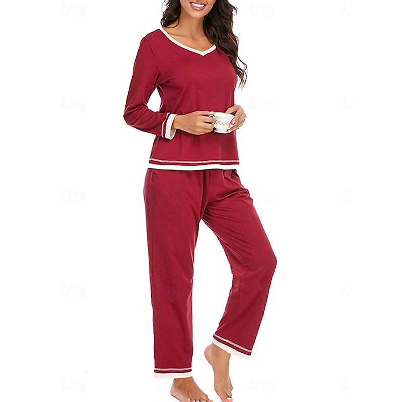 Wine relaxed V-neck Loungewear Set