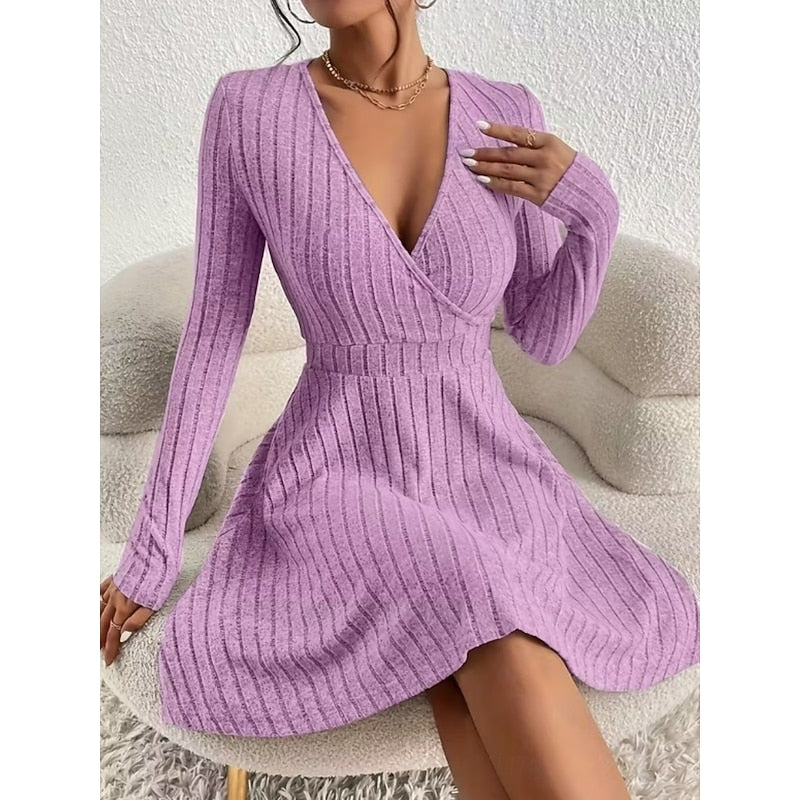 Light Purple Wrap Neck A-Line Mini Dress