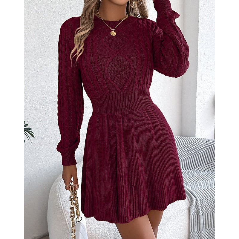 Grey Cable Knit Crew Neck Mini Dress