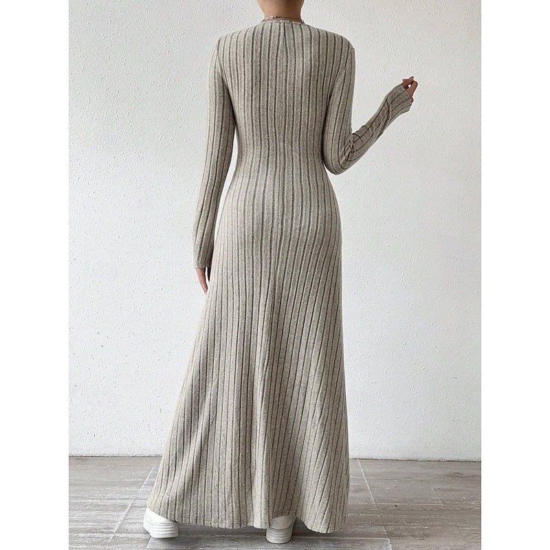 Green Ribbed V-Neck Maxi Dress