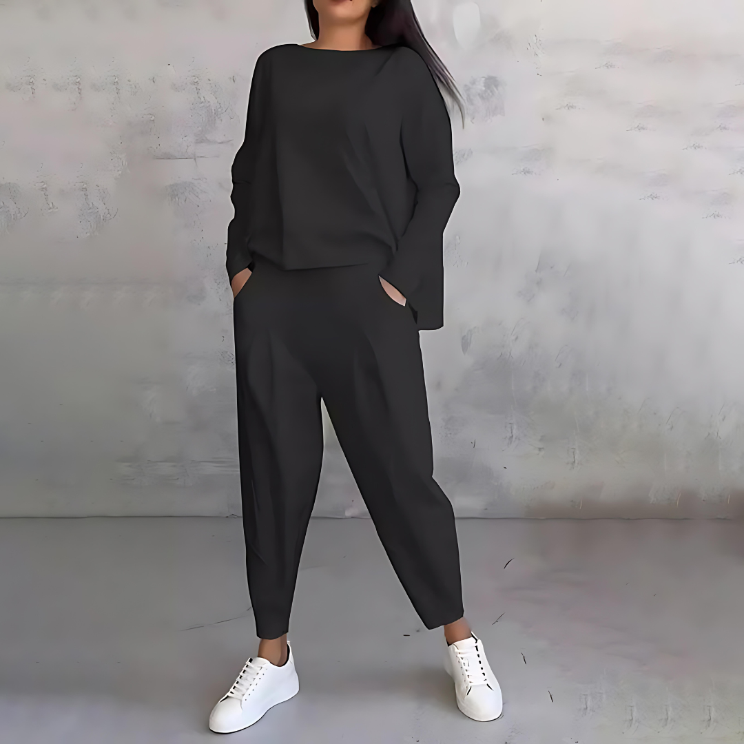 Women's casual loose-fit top and pants co-ord set two-piece