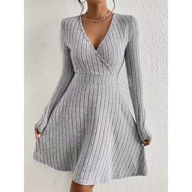 Light Purple Wrap Neck A-Line Mini Dress
